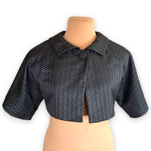 Vintage Tailored Black Metallic Textured Cropped Blazer Retro Button Jacket 4P - Picture 2 of 11